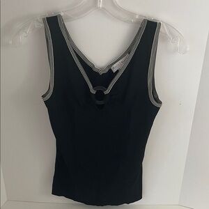 White House Black Market Black Tank Top with White Accents